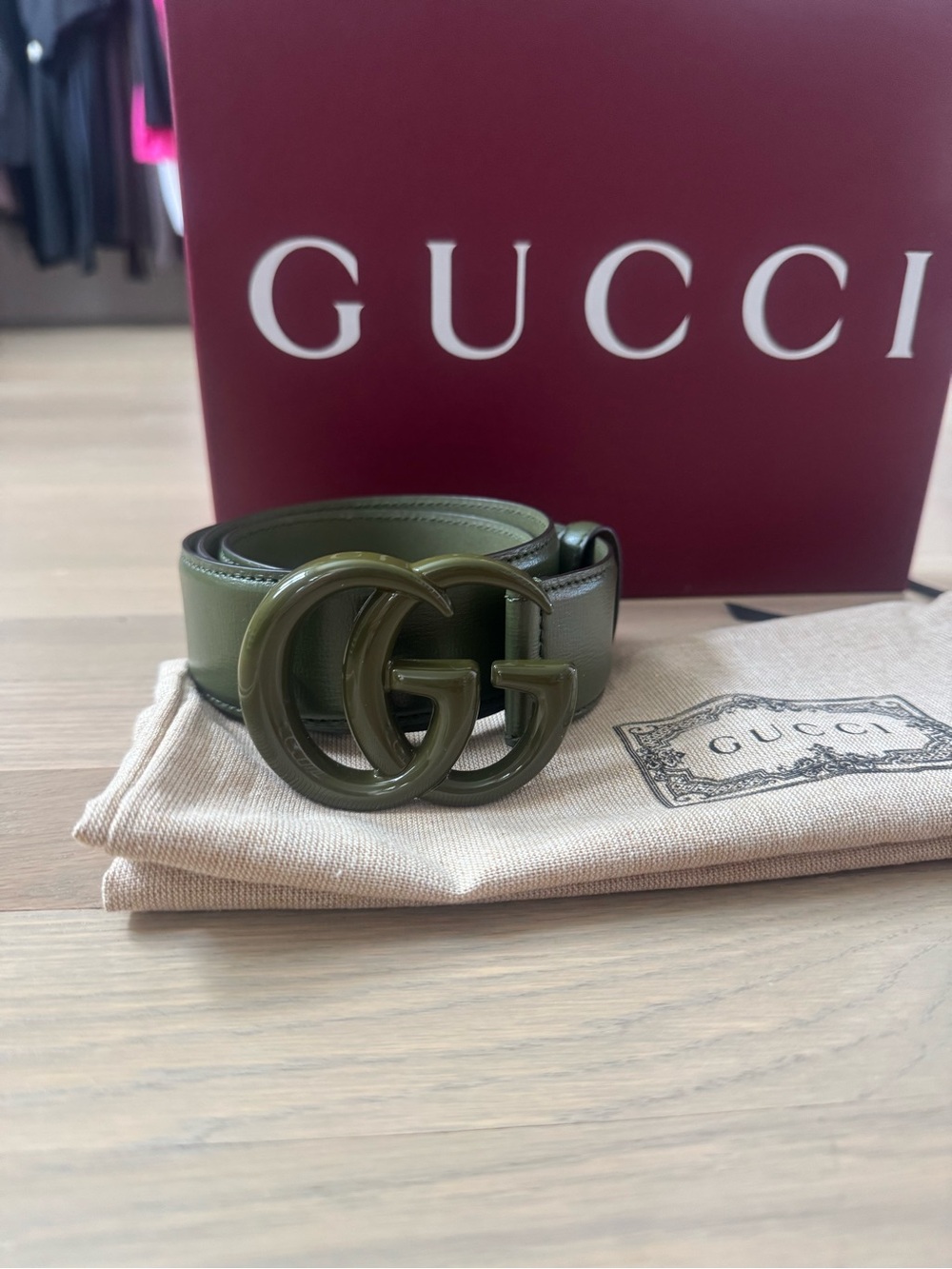 Gucci Green GG Buckle Leather Belt